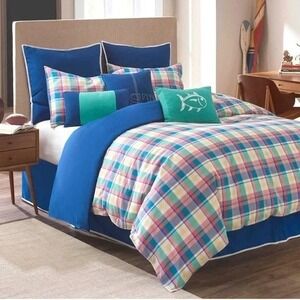 Southern Tide Prep School Plaid Full/Queen Duvet Cover 100% COTTON